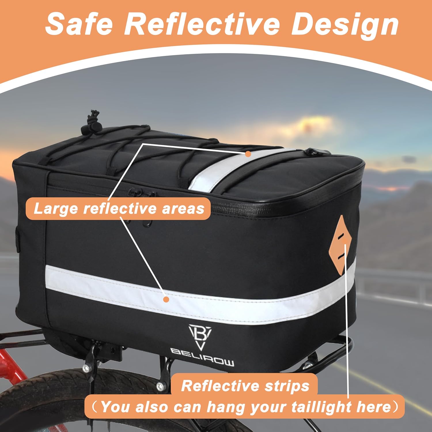 Bike Rear Rack Bag with Rain Cover, 15L Reflective Waterproof Bike Rack Backpack - Image 3