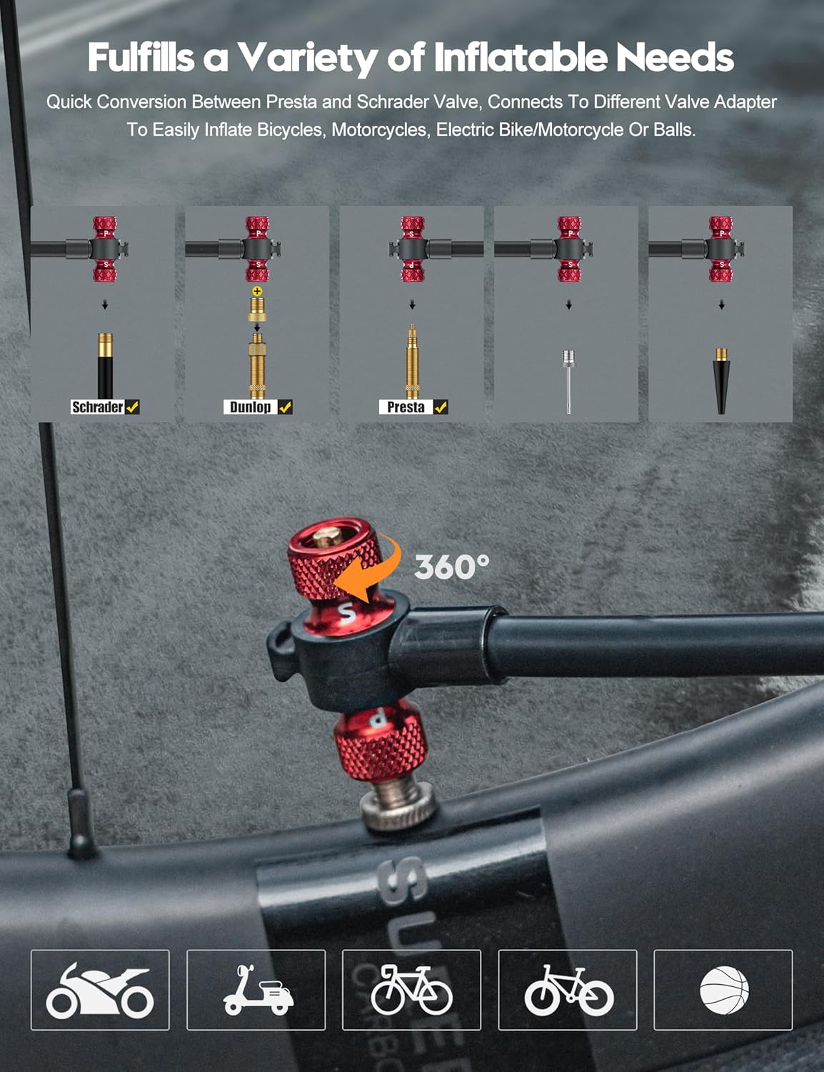 Tiakia Bike Floor Pump with Gauge High Pressure Portable Bike Pump High Volume - Image 5