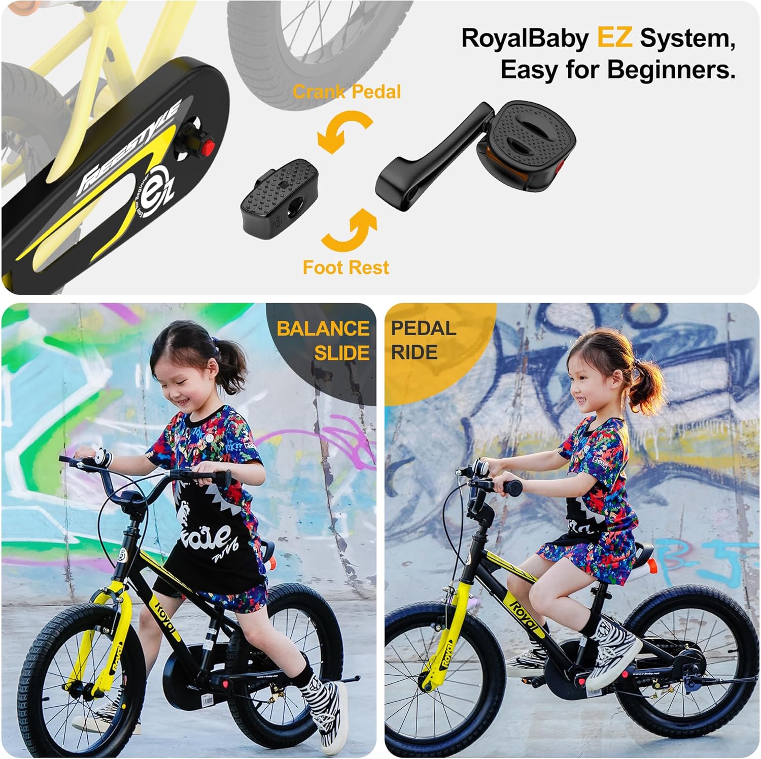 RoyalBaby EZ Kids Bike 12 14 16 18 20 Inch Balance Pedal 2-in-1 Training Bicycle - Image 4