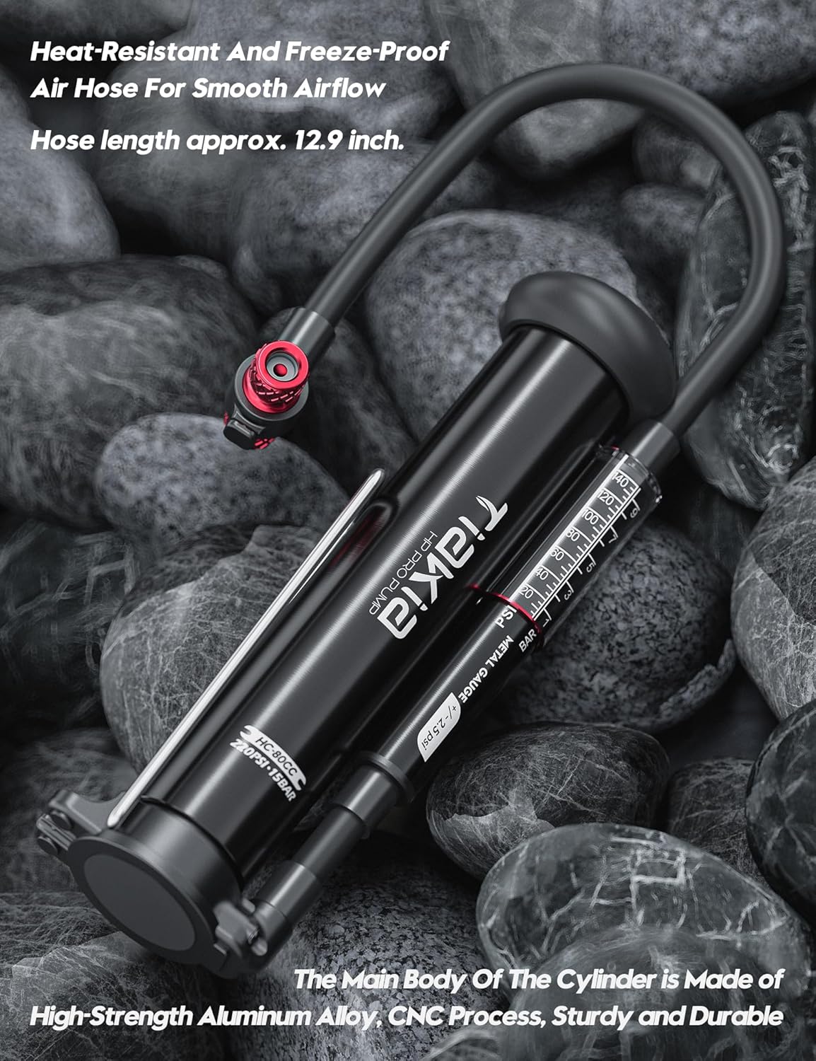 Tiakia Bike Floor Pump with Gauge High Pressure Portable Bike Pump High Volume - Image 6