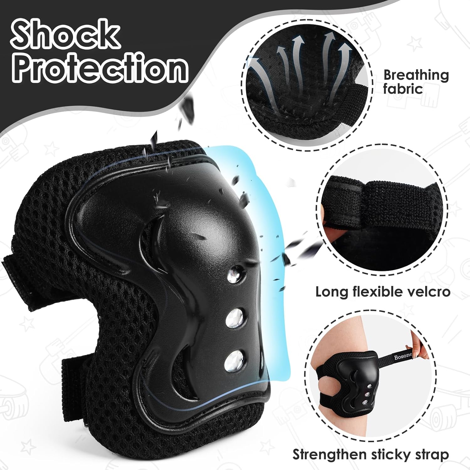 BOSONER Kids/Youth Knee Pad Elbow Pads Guards Protective Gear Set for Roller - Image 5
