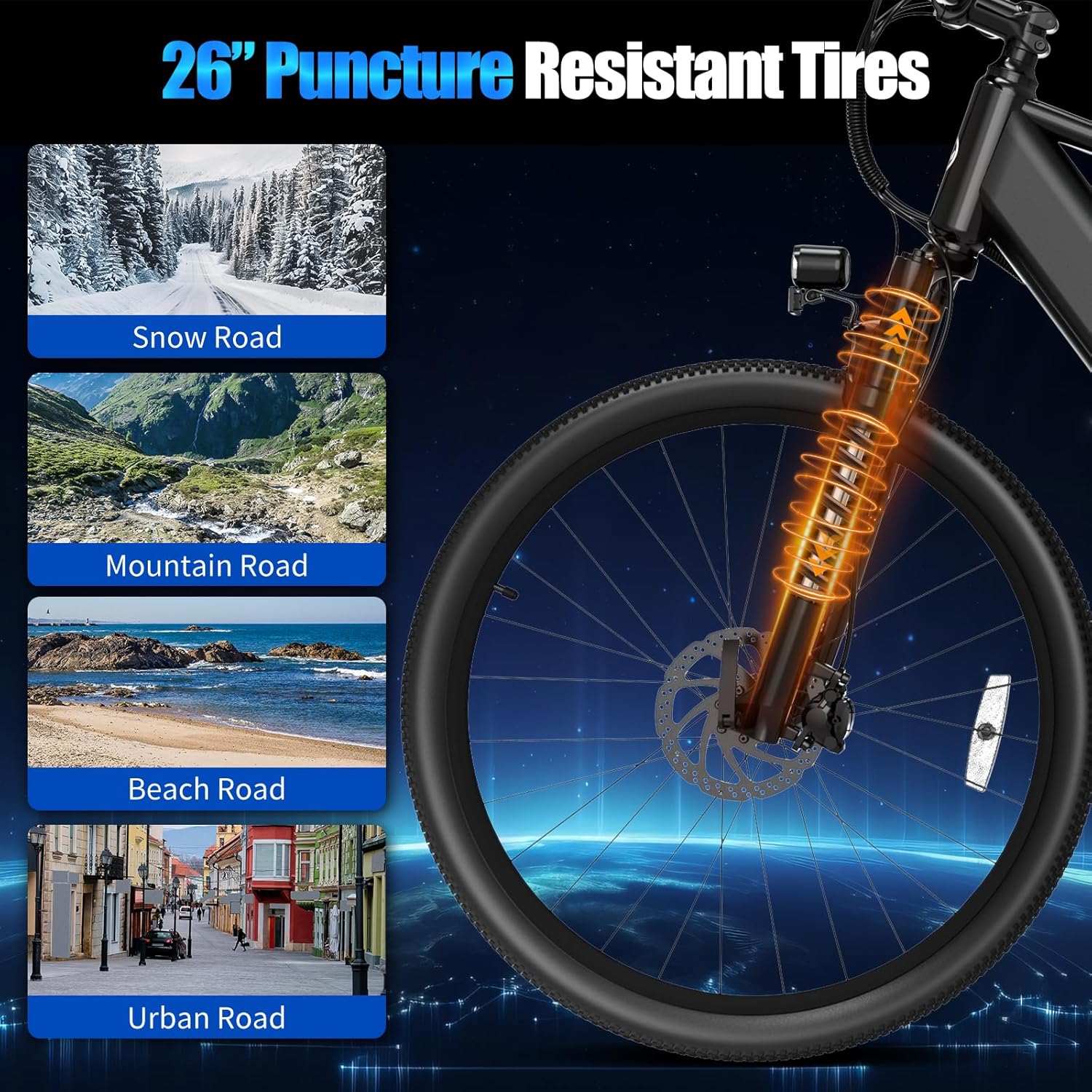 ZDZA Electric Bike, 1000W Peak Motor, 26” E Bike for Adults, 40 Miles Range - Image 4