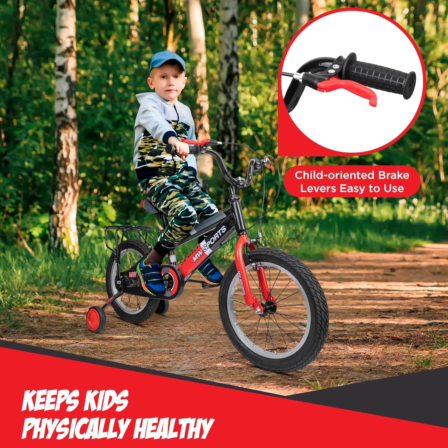 MW Sports 16 inch Kids Bike with Removable Training Wheels, Hand Brakes and Back - Image 6
