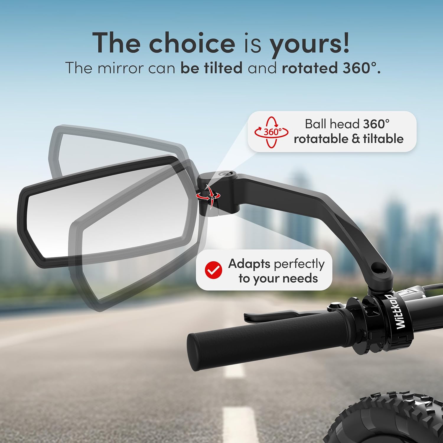 WITTKOP Bike mirror | Large HD field of vision | 360° rotatable & foldable - Image 5