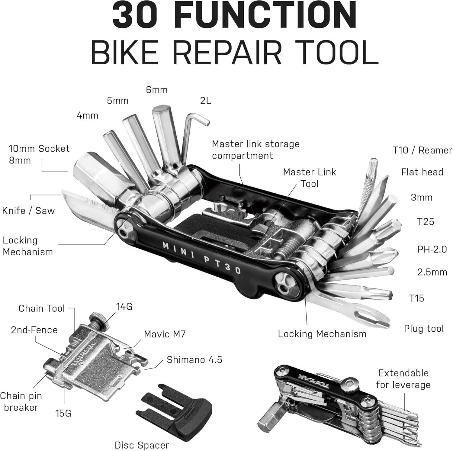 Topeak Mini PT30 Multi-Tool – 30-Function Pro-Quality Bike Repair Tool - Image 3