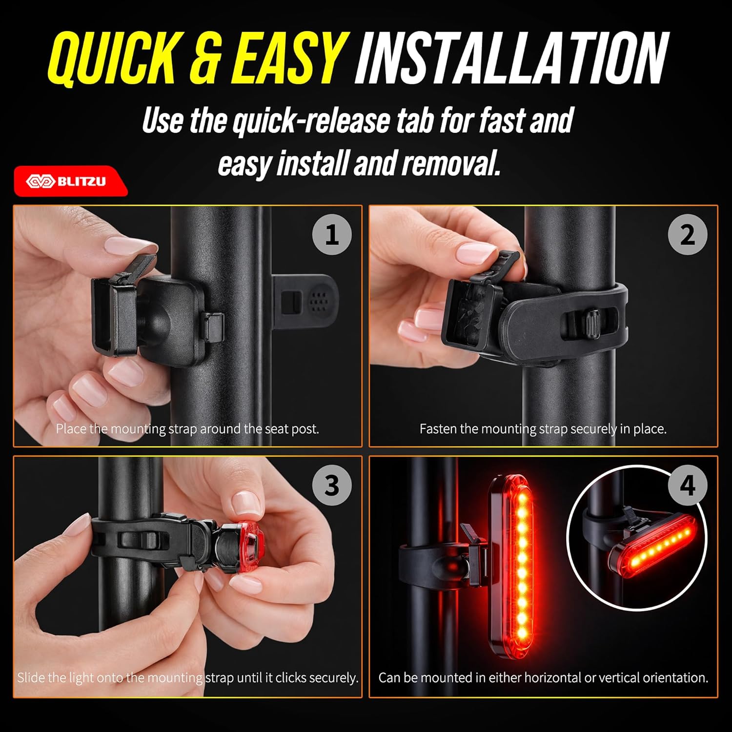 BLITZU USB-C Rechargeable Bike Tail Light 2 Pack, Bright Bicycle Rear Cycling - Image 6