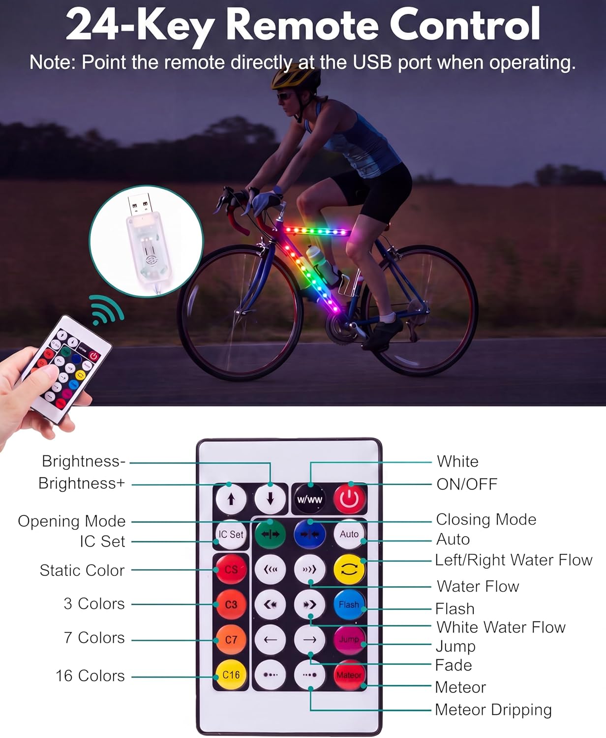 JUSJUBR Bike Lights for Night Riding, Multiple Colors and Lighting Modes - Image 3