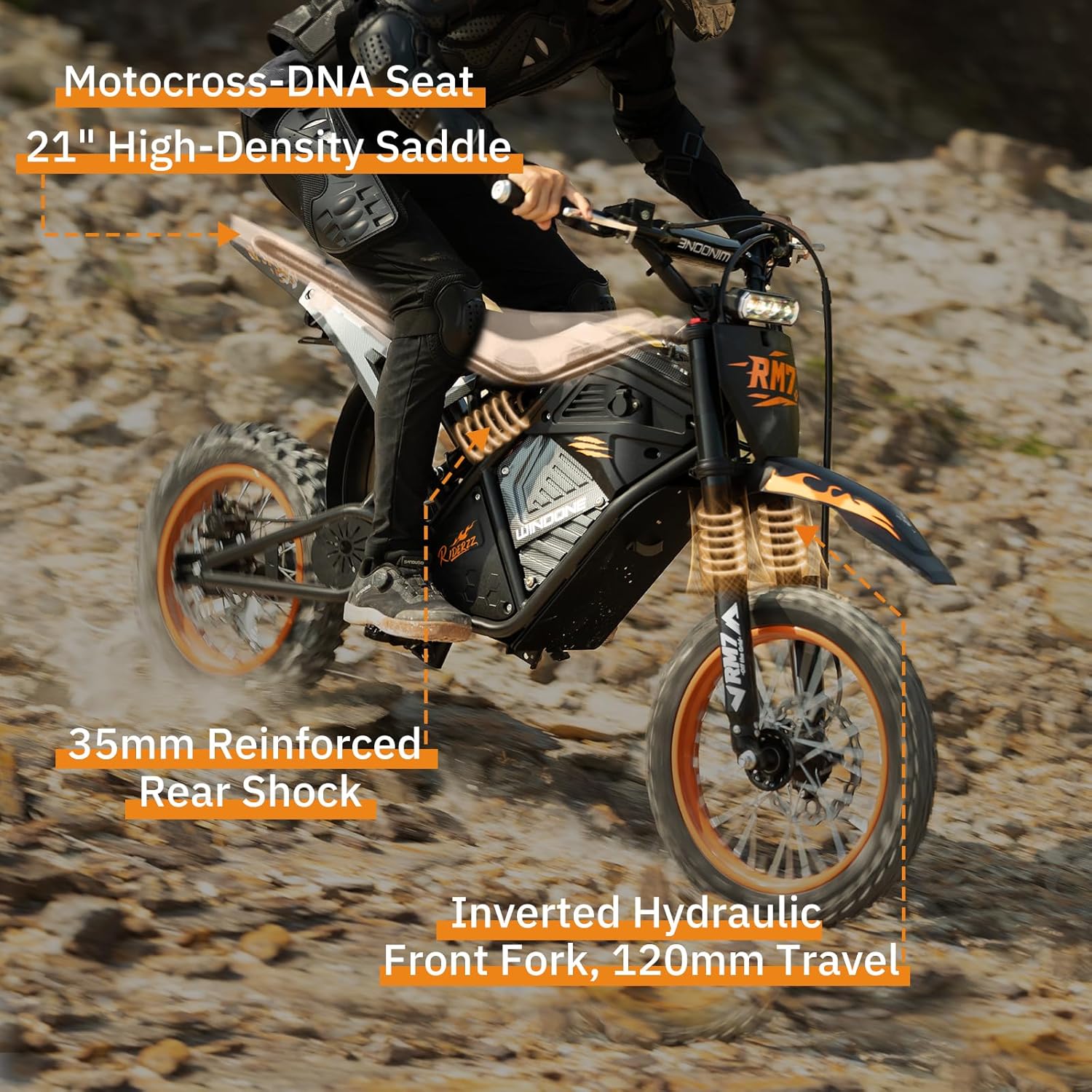 RM7 Electric Dirt Bike for Adults & Teens, 2200W Peak Ebike, 48V 22.5Ah, 37 MPH - Image 4