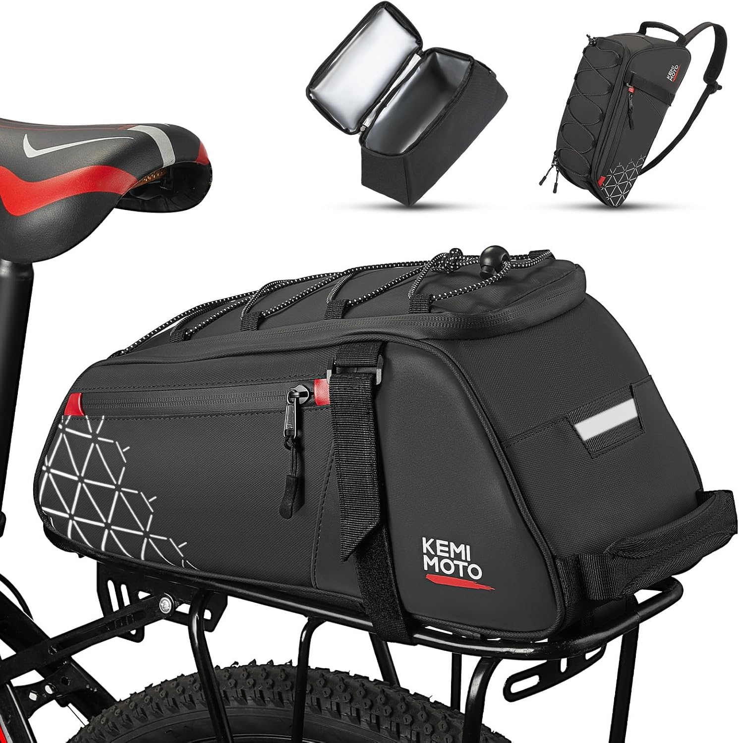 KEMIMOTO 8L Bike Bag with 6L Removable Cooler Bag, Bike Rear Rack Bag PVC Water