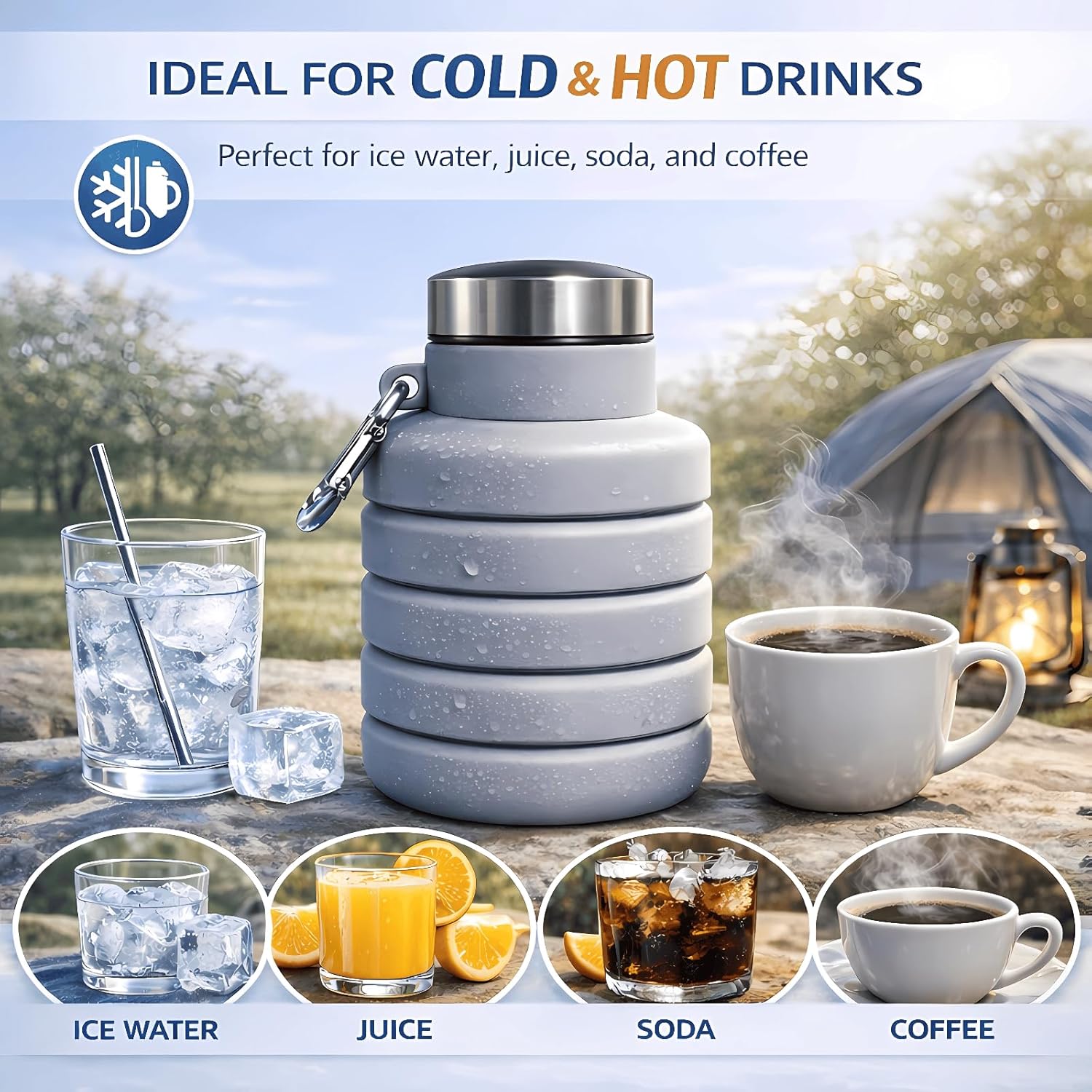 Collapsible Water Bottles,16oz Capacity Portable Reusable Silicone Water - Image 7