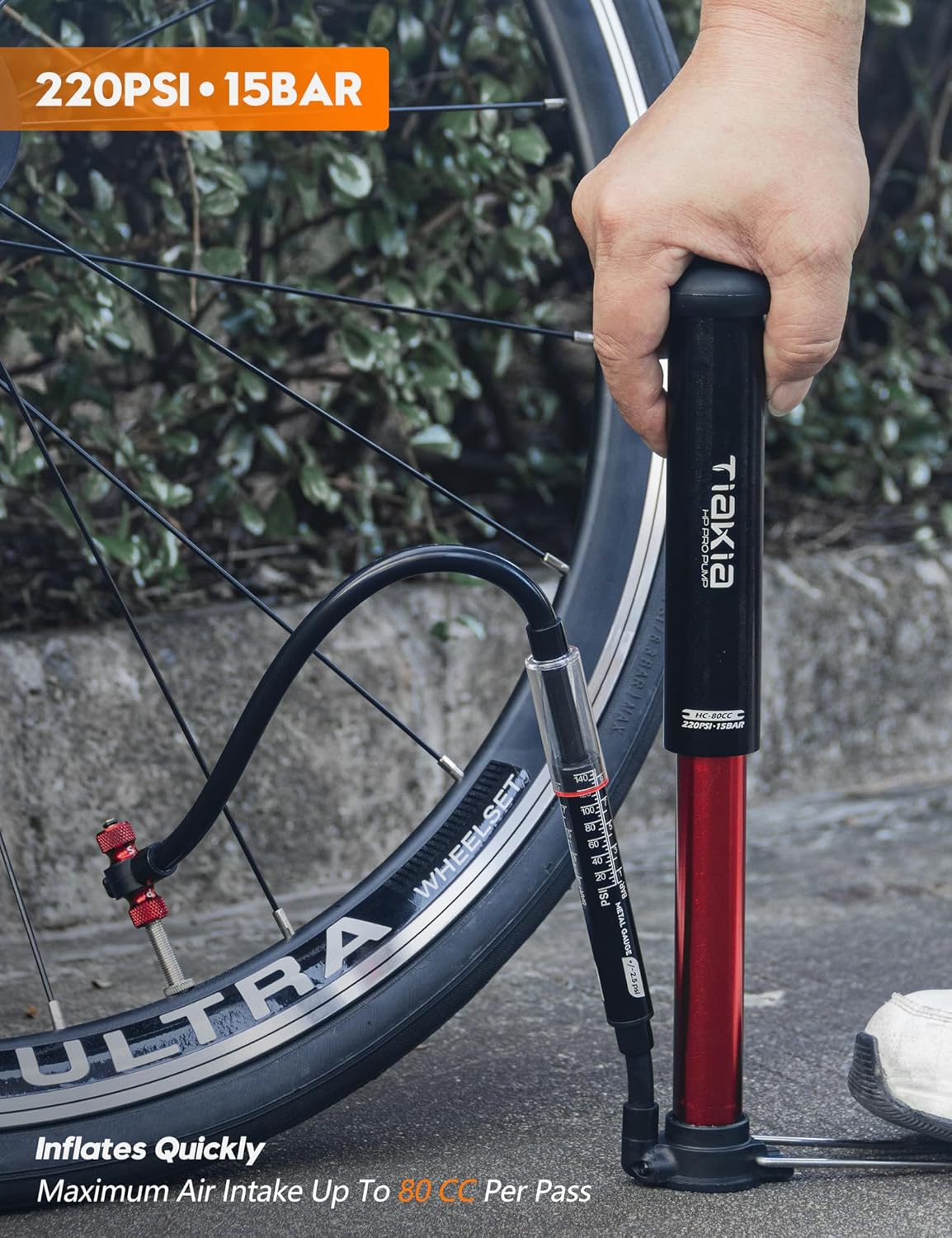 Tiakia Bike Floor Pump with Gauge High Pressure Portable Bike Pump High Volume - Image 4