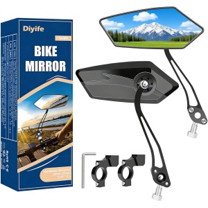 Diyife Bike Mirror, [A Pair] Aluminum HD Wide Angle Large Bicycle Rear View