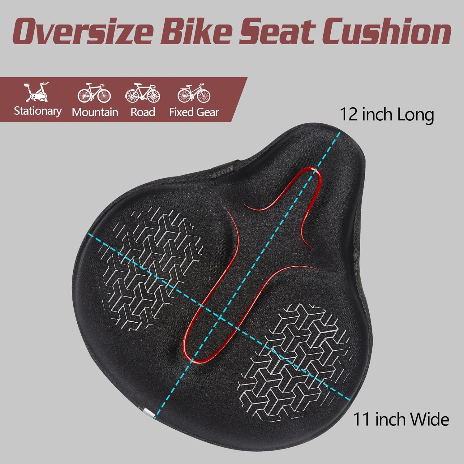 Zacro Wide Bike Seat Cushion, Gel Padded Bike Seat Cover for Men Women Comfort - Image 2