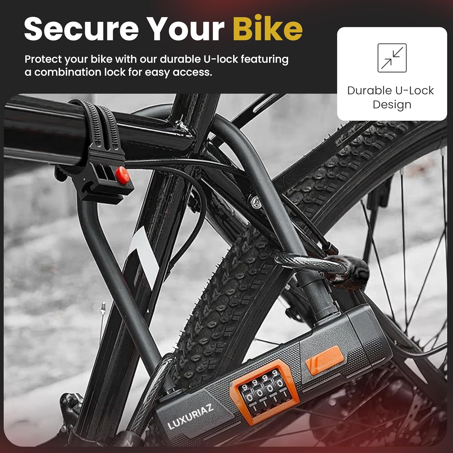 Heavy Duty Bike Lock with 5ft Steel Cable & Mounting Bracket - Keyless U-Lock - Image 6