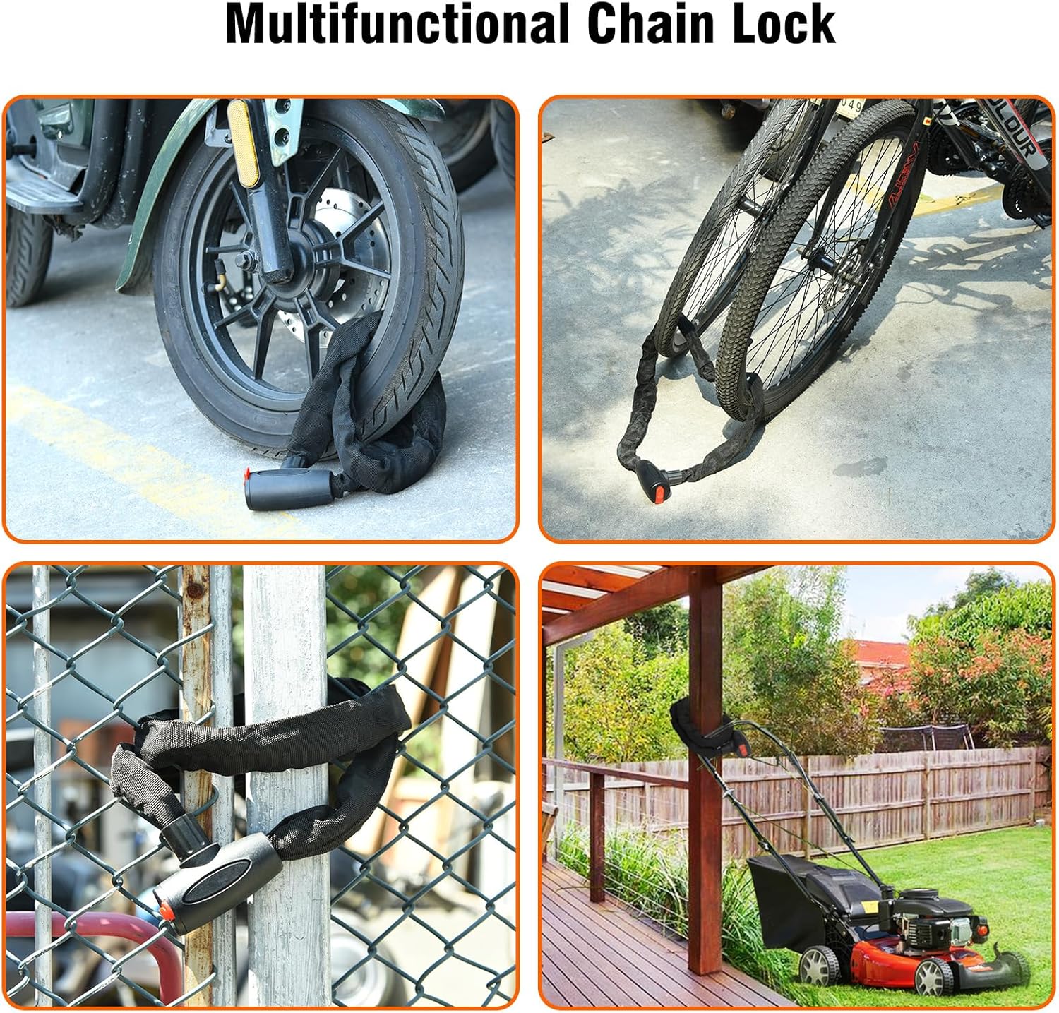 Bike Lock, Heavy Duty Bicycle Chain Lock - 4ft Length (120cm), Cut Proof Anti - Image 7