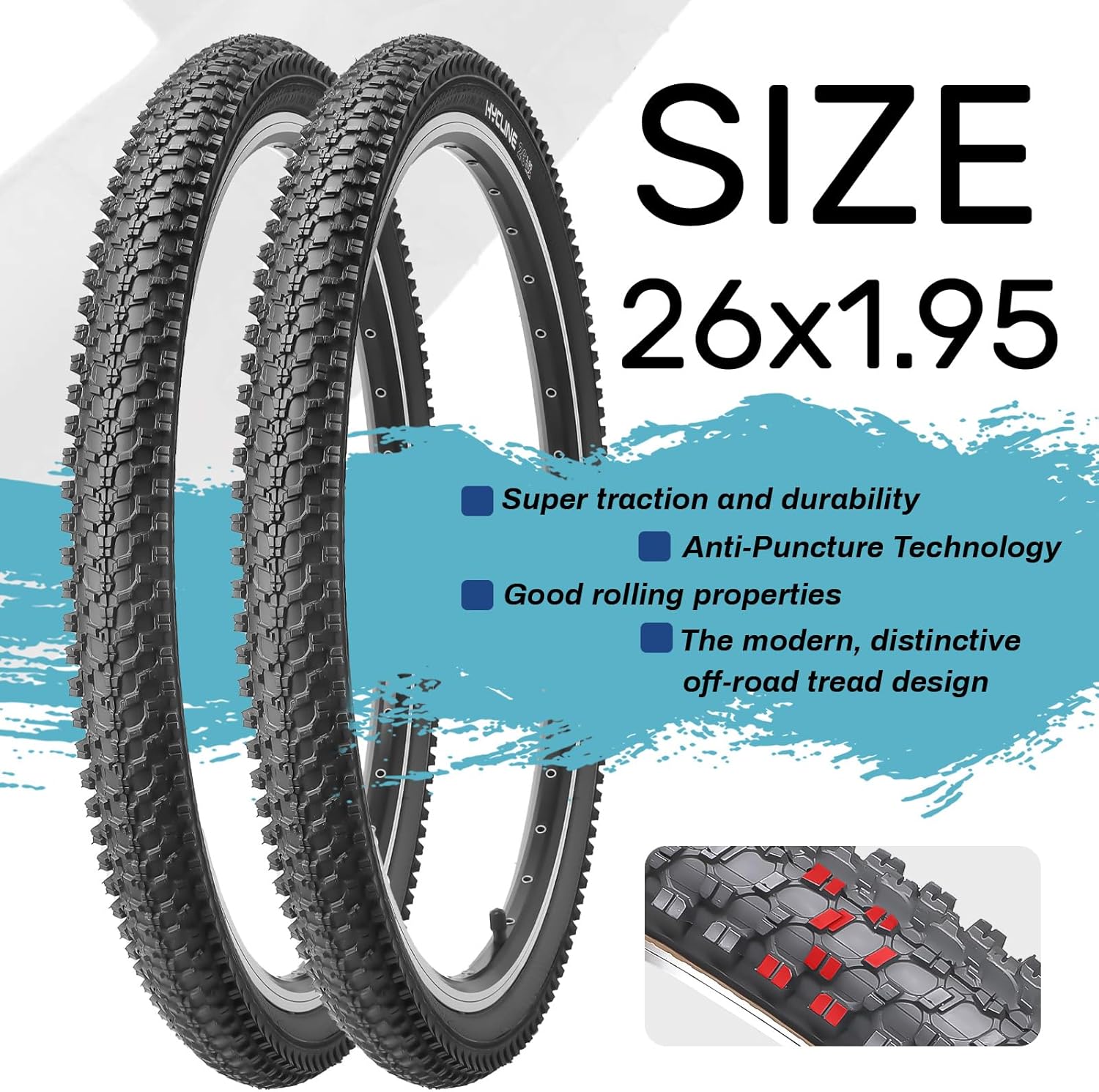 Hycline 2-Pack Mountain Bike Tires Set: 20/24/26/27.5-inch Folding Replacement - Image 3