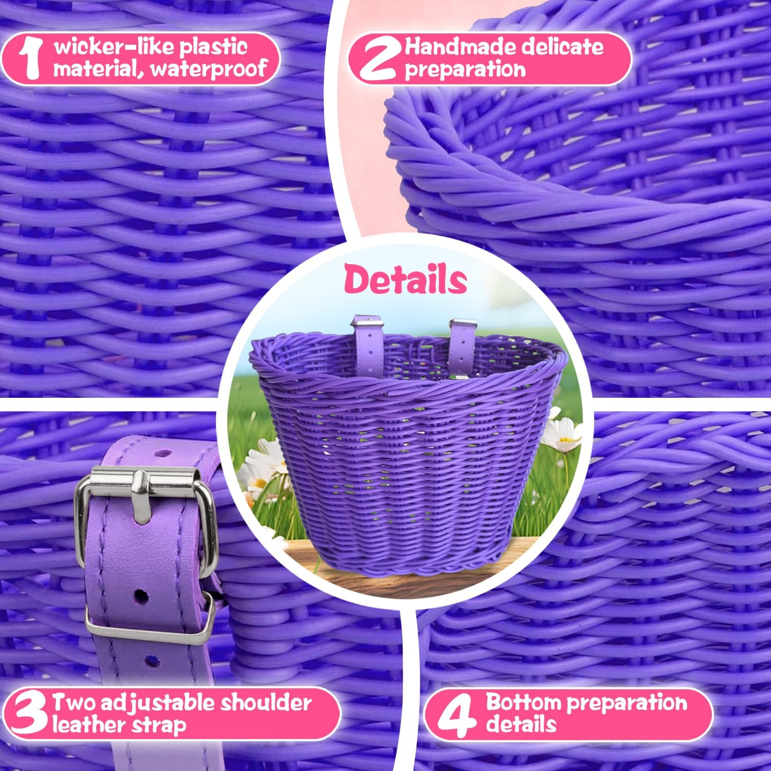 Kids Bike Basket Set,Girl Bike Basket Handwoven,Bike Baskets for Kids,Install - Image 6