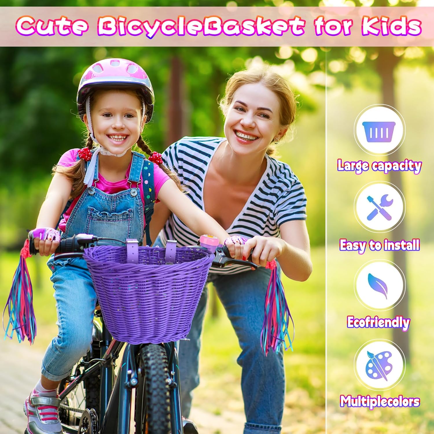 Kids Bike Basket Set,Girl Bike Basket Handwoven,Bike Baskets for Kids,Install - Image 3