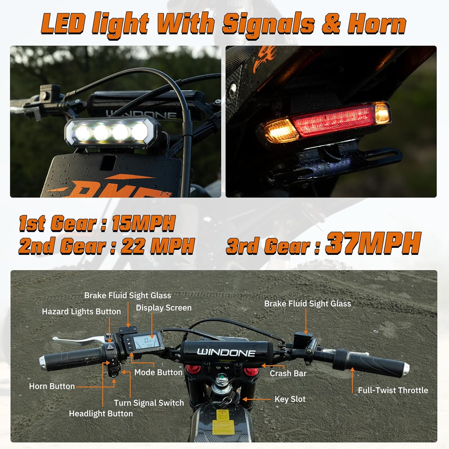 RM7 Electric Dirt Bike for Adults & Teens, 2200W Peak Ebike, 48V 22.5Ah, 37 MPH - Image 7