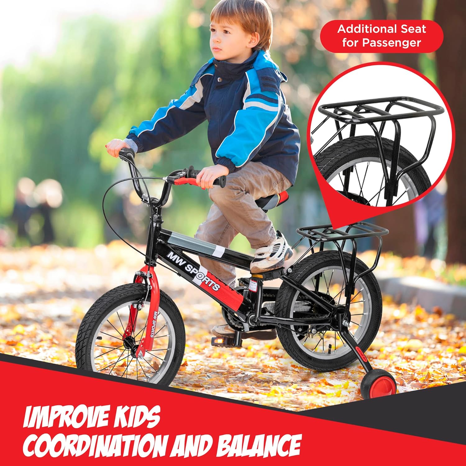 MW Sports 16 inch Kids Bike with Removable Training Wheels, Hand Brakes and Back - Image 7