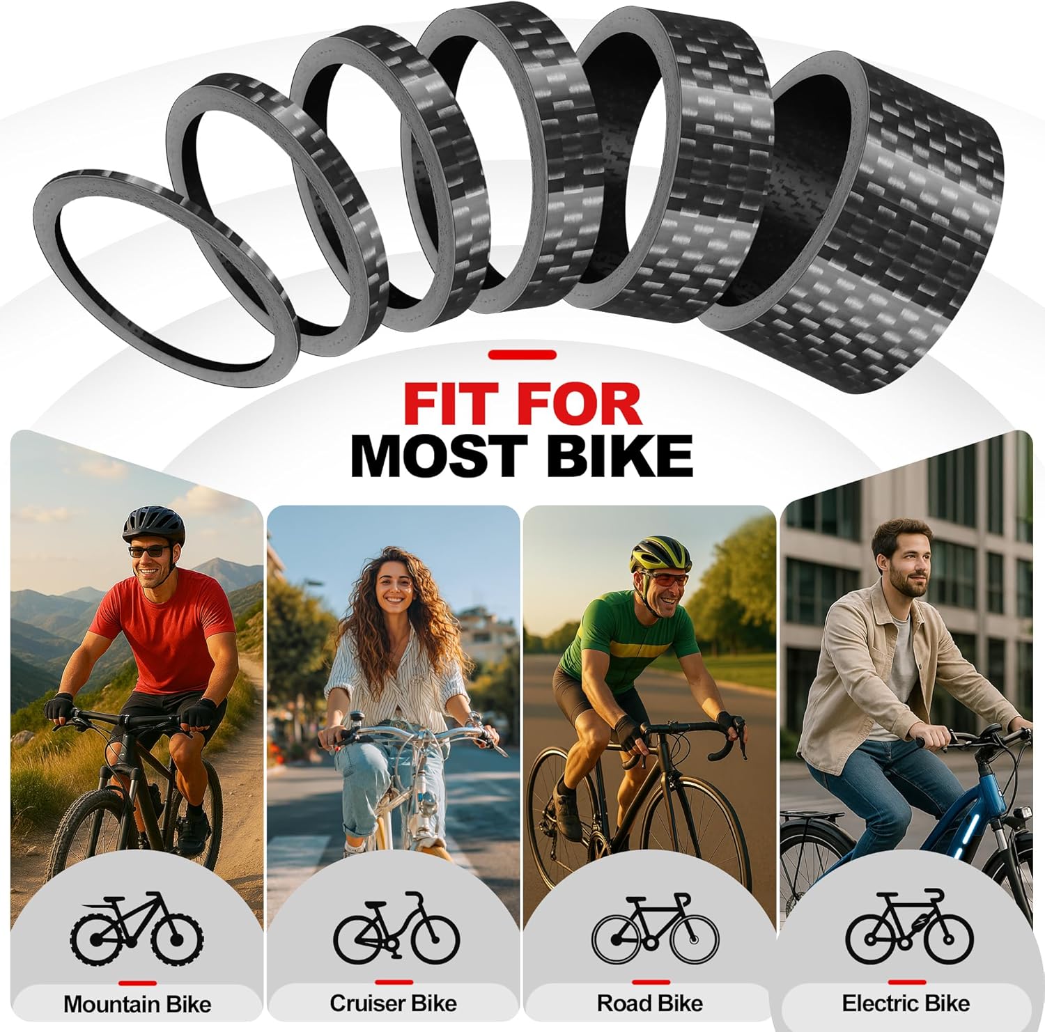 12 PCS Carbon Fiber Bike Headset Spacers, Bike Stem Spacers 1 1/8 Inch, 6 Sizes - Image 6