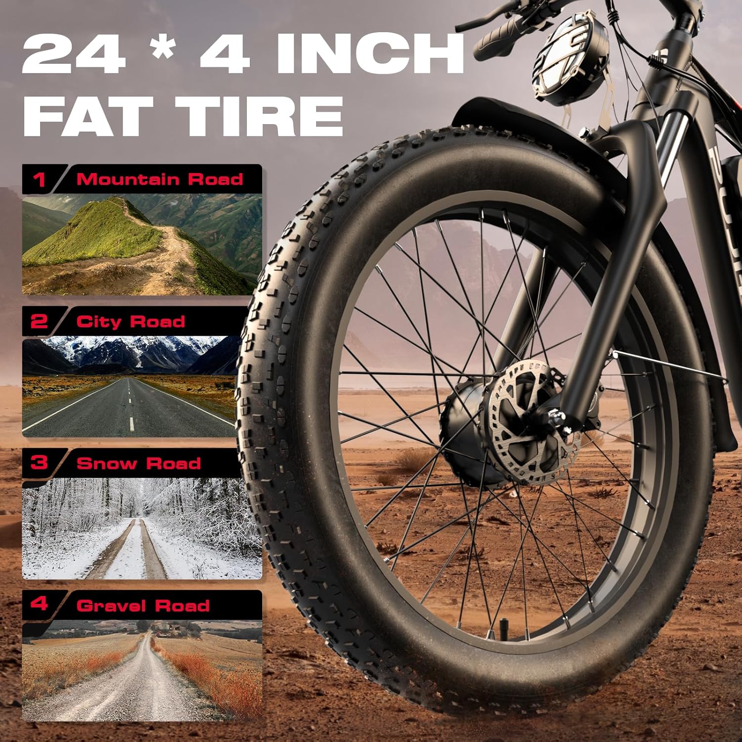 Electric Bike, 52V 25Ah 4000W Dual Motors, 24" Fat Tires Adult, 38mph - Image 5