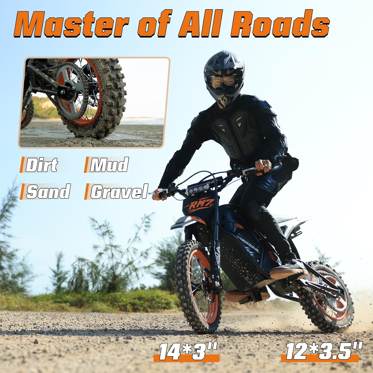 RM7 Electric Dirt Bike for Adults & Teens, 2200W Peak Ebike, 48V 22.5Ah, 37 MPH - Image 5