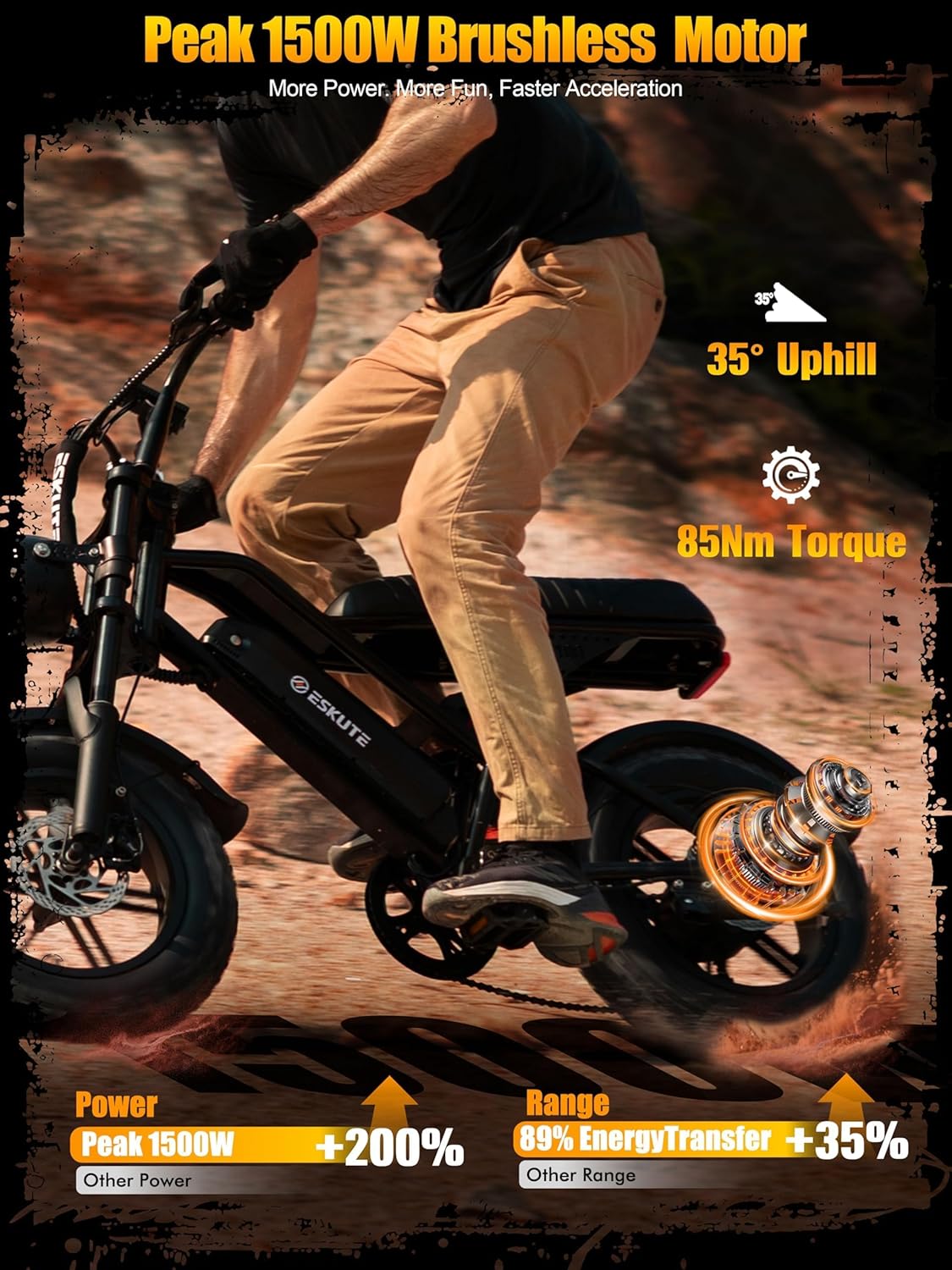 ESKUTE V100 Electric Bike for Adults, Electric Dirt Bike 1500W Peak Motor - Image 3