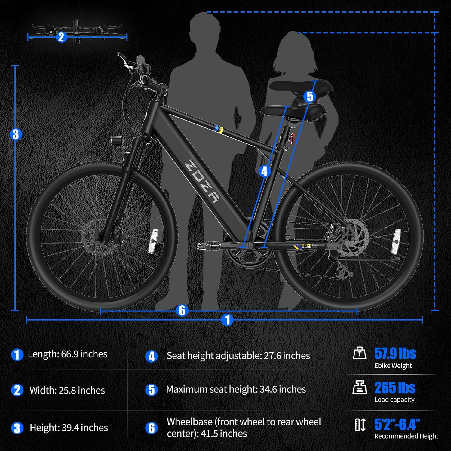 ZDZA Electric Bike, 1000W Peak Motor, 26” E Bike for Adults, 40 Miles Range - Image 6