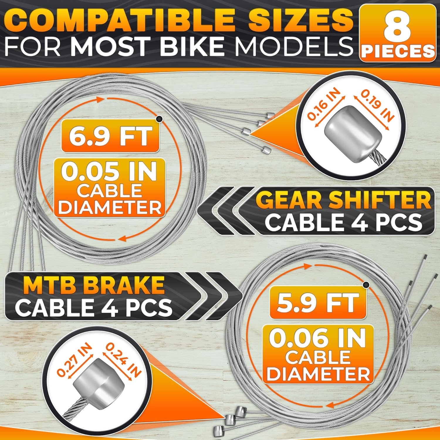 4 Pcs Bike Shifter Cable & 4 Pcs Bike Brake Cable Kit - Durable MTB Set - Image 2