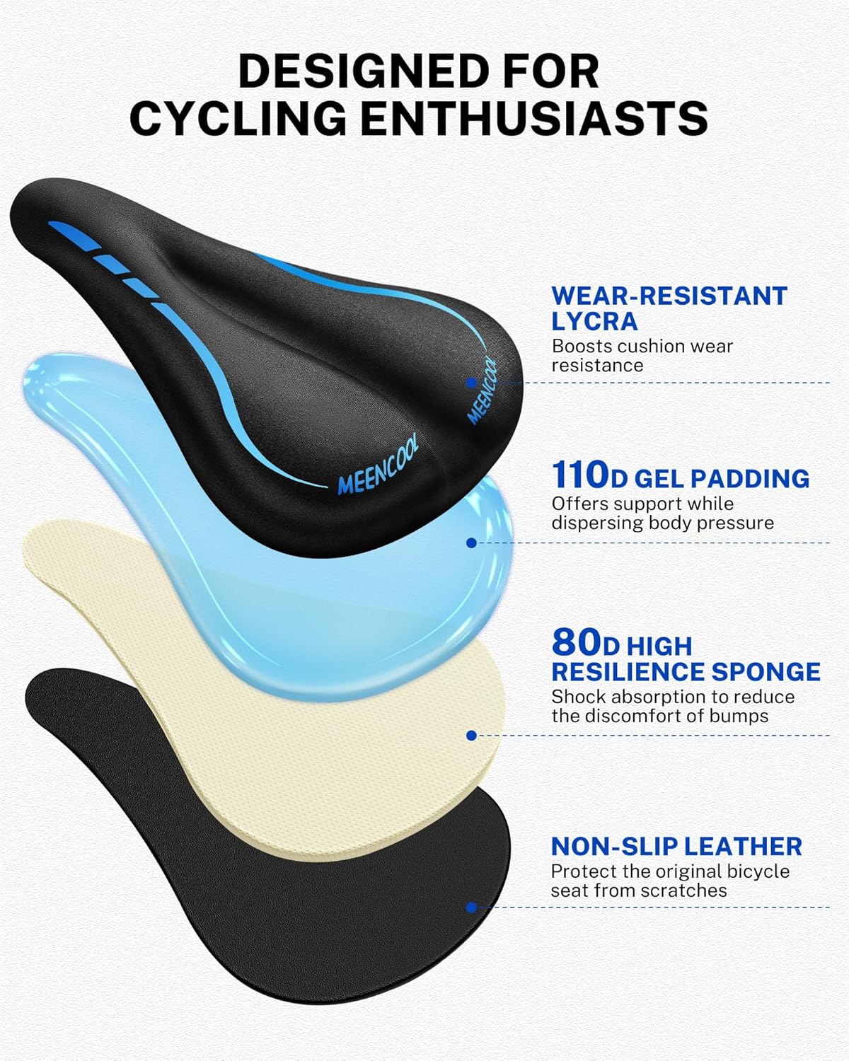 MEENCOOL Bike Seat Cushion - Gel Padded Bike Seat Cover for Men Women Comfort - Image 4