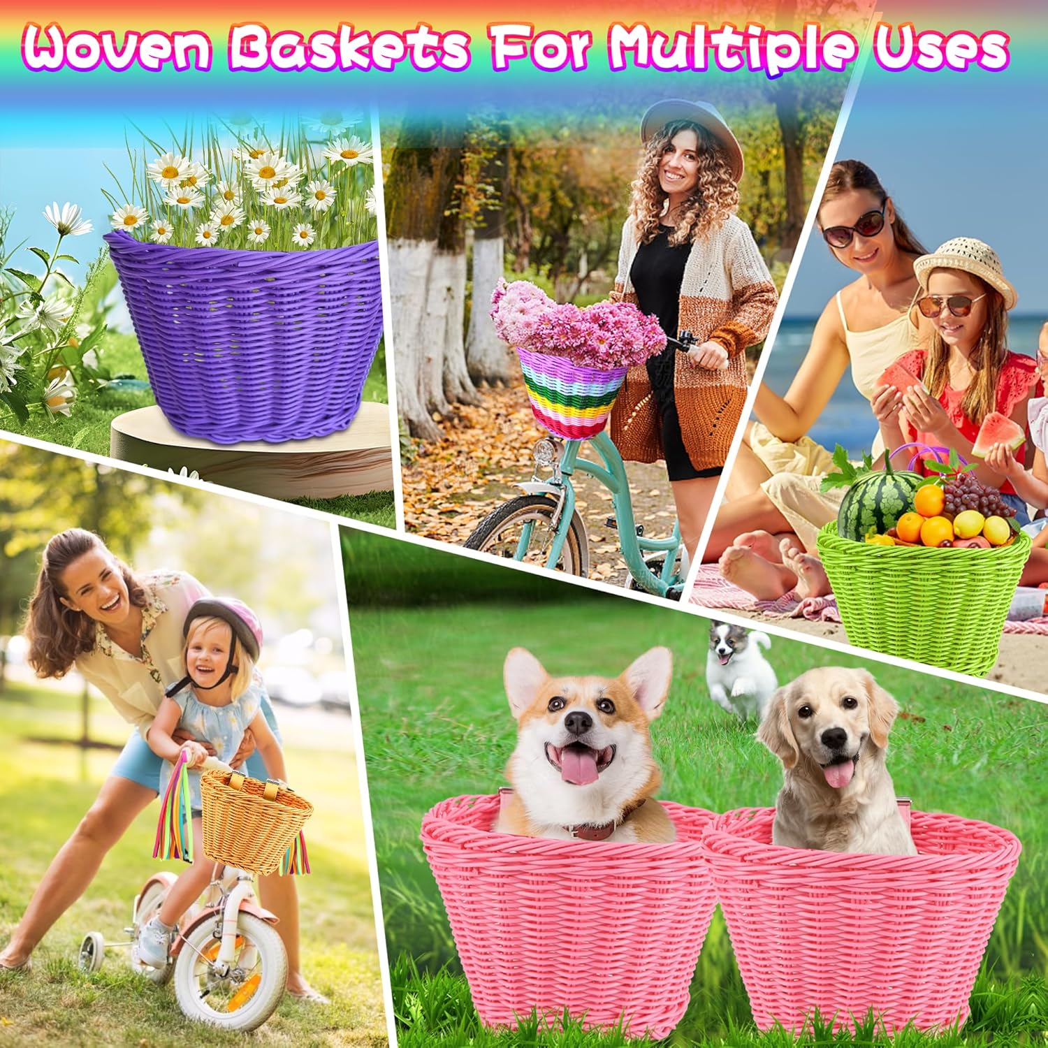 Kids Bike Basket Set,Girl Bike Basket Handwoven,Bike Baskets for Kids,Install - Image 5